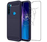 ebestStar - Coque pour Xiaomi Redmi Note 8T, Etui Protection Motif Carbone, Antichoc Souple TPU, Bleu Foncé + Verre Trempé