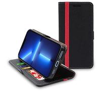 Etui Portefeuille pour iPhone 13 Pro Max PU Cuir Porte-Cartes Support Stand, Noir / Rouge
