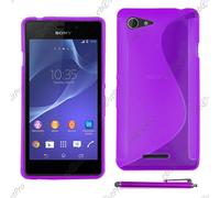 Ebeststar ® Housse Etui Coque Silicone Gel Motif S-Line Protection Souple Pour Sony Xperia E3 D2203, Couleur Violet + Stylet + Film Protection D'écran