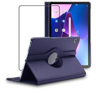 Ebeststar - Housse + Film D'écran En Verre Trempé Lenovo Tab M10 Plus 10.6 (Gen 3) Coque Etui Protection Pu Cuir Rotation 360, Bleu Foncé [Dimensions Tablette : 251.2 X 15.9 X 7.4 Mm, Écran 10.6'']