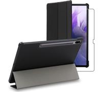 Ebeststar - Housse + Film Verre Pour Samsung Galaxy Tab S7 Fe T730, 5g T736b Etui Coque Slim Smart Case, Noir [Dimensions Precises Tablette : 284.8 X 185 X 6.3 Mm, Écran 12.4'']