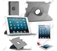 Ebeststar ® Pour Apple Ipad 4 Écran Retina, Ipad 4, Ipad 3, Ipad 2 - Housse Coque Etui Pu Cuir Rotatif Avec Support À Rotation 360° + 1 Verre Trempé, Couleur Gris