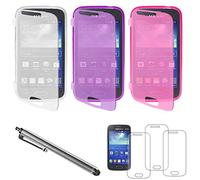 ebestStar - Pack x3 Coque Compatible avec Samsung Ace 3 Galaxy GT-S7270, S7272, S7275 Etui Housse Silicone Portefeuille +Stylet +3 Films, Transparent, Violet, Rose [Appareil: 121.2x62.7x9.8mm4.0'']