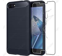 - Coque Asus Zenfone 4 Max ZC520KL Housse Etui Gel Motif Fibre Carbone Luxe Flex TPU Premium, Bleu Foncé + Film protection écran en VERRE Trempé