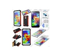 ebestStar - Coque Compatible avec Samsung S5 G900F, Galaxy S5 New G903F Neo Etui Housse Duo Bi-Couches Silicone et Polycarbonate, Rouge + Verre Trempé [Appareil: 142 x 72.5 x 8.1mm, 5.1'']