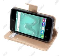 ebestStar - Coque Compatible avec Wiko Sunny 2 Etui PU Cuir Housse Portefeuille Porte-Cartes Support Stand, Or/Doré [Appareil: 126.6 x 66.3 x 11.4mm, 4.0'']
