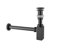 EBGAZSPD Siphon de vidange d'évier carré, Valve de Siphon Pop-Up for lavabo de Salle de Bains, Fixation Moderne, Tuyau Noir en P for la rénovation de la Maison(Chrome No Overflow)