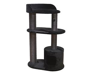 EBI, Arbre à Chat Bedford 127 78x48x127 cm Noir, avec abri de Repos et de Sommeil, 2 étages, 1 Balle de Jeu, Recouvert d'une Peluche Douce, 4 Troncs à griffer Ø 10 cm & Ø 12 cm