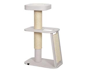 Ebi, Arbre à Chat Miyato 56x36x91cm Blanc, griffoir, avec Finition en Tissu, Panier avec Coussin en Mousse Confortable en Tissu Teddy Planche à gratter Verticale, Diamètre du Tronc de 120 mm
