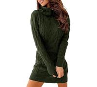 Ebifin Robe Pull Femme en Maille Torsadée Automne Hiver,Verde Militare,L