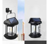 EBILUN Lot de 4 appliques murales solaires avec détecteur de mouvement, 2 400 mAh, USB LED, lampe suspendue étanche avec poignée pour décoration de cour, allée, terrasse (noir, 4)