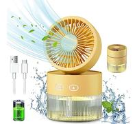 EBILUN Mini Ventilateur De Brumisation De Bureau Portable USB Rechargeable Batterie Ventilateur De Table Pliable Réglable avec Vent à 3 Vitesses, Réservoir d'eau De 350 ML (Jaune)