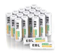 EBL 20PCS Piles Rechargeables AA NI-MH - 1.2V AA/ HR6 Piles Rechargeables 2800mAh Haute Capacité, avec Boîte de Stockage de Piles