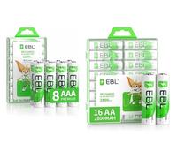 EBL 8PCS AAA Piles Rechargeables 1.2V Ni-MH, avec 16PCS AA Piles Rechargeables NI-MH Haute Performance