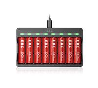 EBL 8pcs Piles Rechargeables AA 1,5V Puissants, avec Chargeur de Piles 8 Slots M7012 pour AA/AAA 1,5V Piles Rechargeables Li-ION
