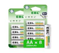 EBL 8PCS Piles Rechargeables AA Haute Capacité 1.2V, Piles Rechargeables Ni-MH 2800mAh avec 1200 Cycles
