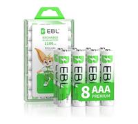 EBL 8PCS Piles Rechargeables AAA 1100mAh 1,2V Ni-MH, Haute Capacité AAA Piles Rechargeables, Écologique et Haute Cycles de Recharge, avec Boîte de Stockage de Piles