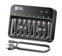 EBL Chargeur de Piles AA AAA 9V, PD 20W Chargeur Piles Universel pour AA/AAA/9V Ni-MH/Ni-CD Piles Rechargeables, avec 2 Sortie PD3.0 USB C et Micro USB pour Charger Téléphone et Tablette