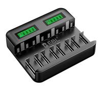 EBL Chargeur de Piles, Chargeur Universel pour AA AAA C D NI-MH Piles Rechargeables, Chargeur de Piles C9008 avec Écran LCD Claire Intelligent