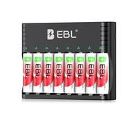 EBL Chargeur de Piles Li-ION/Ni-MH, Chargeur de Piles Universel pour 1,5V Li-ION et 1,2V NiMH Piles Recgargeables, + 8PCS AA Piles Li-ION 1.5V, 1600+ Cycles de Charge
