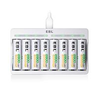 EBL Chargeur de Piles Rapide, avec 8PCS Piles AA Rechargeables 2800mAh, pour AA/AAA/Ni-MH Piles, 8 Slots Indépendants avec Indicateur LED Intelligent