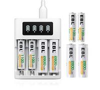 EBL LCD Chargeur de Piles Rapide- avec 4PCS AA 2800mAh et 4PCS AAA 1100mAh Piles Rechargeables NI-MH, LCD Chargeur Rapide par Micro USB avec Écran LCD Intelligent et 4 Slots Indépendants