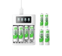EBL LCD Chargeur de Piles Rechargeables, avec 4xAA + 4xAAA NiMH Piles | Écran LCD Intelligent, Charge Rapide avec 2 Ports d'Entrée Type-C, pour Électronique Domestiques