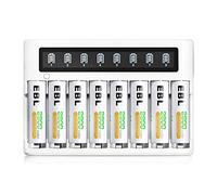 EBL LCD Chargeur de Piles Rechargeables Rapide- avec 8PCS AA 2800mAh Piles Rechargeables, Charge Rapide 5V/2A, avec Fonction de Décharge
