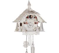 Eble 23096 Horloge à coucou en bois véritable avec mouvement à quartz alimenté par pile Maison de la Forêt-Noire Blanc 30 cm