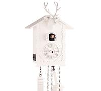 Eble 24380 Horloge à coucou en bois véritable avec mouvement à quartz à piles Motif tête de cerf Blanc 26 cm