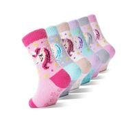 EBMORE Chaussettes antidérapantes pour enfants, douillettes pour filles, épaisses, d'hiver chaudes et antidérapantes, chaussettes moelleuses, cadeaux, 6 paires (Licorne, 1-3 ans)