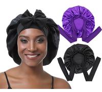 EBONNT 2Pcs Bonnet Satin Cheveux Nuit Bonnet en Soie pour Femmes Cheveux naturels Taille de tête Ajustable Bonnet de Nuit pour Cheveux bouclés