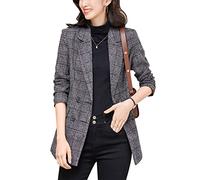 ebossy Blazer boyfriend à revers cranté à 2 boutons pour femme, motif pied-de-poule