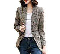 ebossy Blazer boyfriend à revers cranté à 2 boutons pour femme, motif pied-de-poule