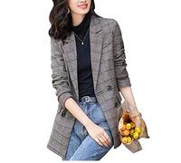 ebossy Blazer boyfriend à revers cranté à 2 boutons pour femme, motif pied-de-poule
