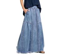 ebossy Jupe Longue décontractée en Jean avec Taille élastique et Ourlet effiloché pour Femme, Bleu, 52