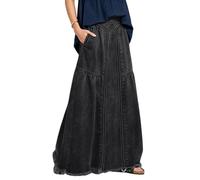 ebossy Jupe longue décontractée en jean avec taille élastique et ourlet effiloché pour femme, gris foncé, Taille XL