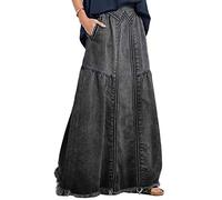 ebossy Jupe Longue décontractée en Jean avec Taille élastique et Ourlet effiloché pour Femme, Gris foncé, Taille L