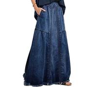 ebossy Jupe Longue décontractée en Jean avec Taille élastique et Ourlet effiloché pour Femme, Noir foncé, 40