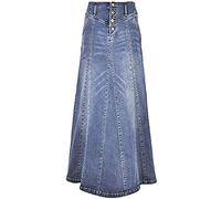 ebossy Jupe Longue en Jean pour Femme - Taille mi-Haute - Effet Vieilli, 01 Bleu Clair., Taille XL