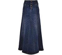 ebossy Jupe Longue en Jean pour Femme - Taille mi-Haute - Effet Vieilli, 01 Bleu foncé., XX-Large