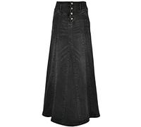 ebossy Jupe Longue en Jean pour Femme - Taille mi-Haute - Effet Vieilli, 01 Noir, Taille XL