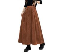 ebossy Jupe Longue plissée en Velours côtelé Taille Haute élastique avec Cordon de Serrage sur Le Devant et Poches pour Femme, Marron Orange., Taille XL
