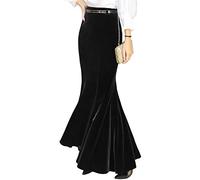 ebossy Jupe Moulante Taille Haute en Velours Queue de Poisson sirène Maxi Jupe de soirée pour Femme, Noir, 40