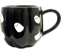eBoutik - Mug fantaisie en céramique avec citrouille noire d'Halloween avec fantômes peints à la main en blanc - Panier Boo cadeau - Tasse d'automne pour café, thé ou chocolat chaud