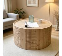 EBOYNSowAprr Table Basse Gigogne de Luxe Fabriquée à la Main en Bois Massif | Table d'Appoint Circulaire Vintage, Table Latérale de Rangement Pré-Montée(Storage,31.1 x 15.7 in)