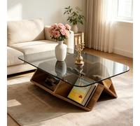 EBOYNSowAprr Table Basse Minimaliste de Luxe en Bois Massif, Table Centrale à Cadre Bois et Plateau Verre Trempé, Table Cocktail Décorative Art Moderne pour Salon(Walnut+White,47.2")