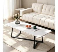 EBOYNSowAprr Table Basse Rectangulaire Moderne pour Salon | Structure Métallique Robuste Style Industriel Minimaliste, Montage Facile(White,39.4x23.6x17.7")