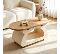 EBOYNSowAprr Table Basse Ronde Moderne, Table Centrale Mobile pour Salon | Table à Thé Roulante Gain de Place pour Petits Appartements(White+Cherry,31.5x15.7x17.7 in)