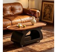 EBOYNSowAprr Table Basse Ronde Moderne, Table Centrale Mobile pour Salon | Table à Thé Roulante Gain de Place pour Petits Appartements(Black+Walnut,35.4x17.7x17.7 in)